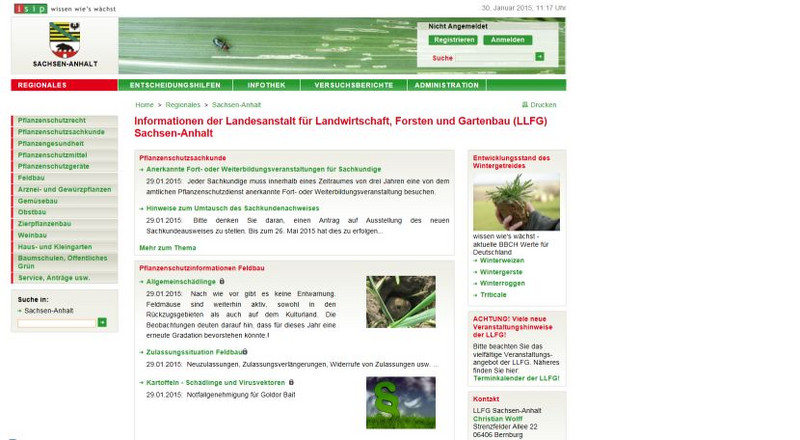 Homepage von ISIP – dem Informationssystem Integrierte Pflanzenproduktion